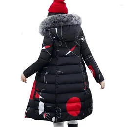 Women's Trench Coats Womens Coat Long Lady Winter Parkas Jackets Fur Collar Thick Hood Full Outerwear Warm Casaco Feminina Inverno