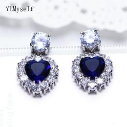 Dangle & Chandelier Charming Beautiful Big Blue Stones Earring Female Jewellery Heart Design Women's Drop Earrings Gifts For 290h