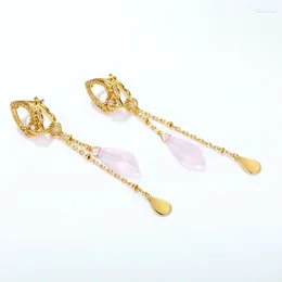 Dangle Earrings Women Pink Crystal Drop S925 Sterling Silver 9k Gold Plated Rose Quartz Stone Tassels Earring Gemstone Jewellery