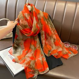 New Leopard Pattern Soft Yarn Printed Scarf for Women's Spring and Summer Tourism Sunscreen Shawl Fashion Long Tulle Scarf