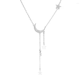 Pendant Necklaces Women's Silvery Star Moon Tassel Sweater Chain Necklace Jewellery Accessories