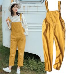 Korean Style Preppy Big Pocket Loose Overalls Streetwear Salopette Femme Dungarees For Women Suspenders Green Yellow Jumpsuit Y190285s