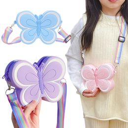 Handbags Cute Silica Gel Bow Children s Mini Shoulder Bags Candy Color Baby Girls Coin Purse Rainbow Strap Kids Crossbody Bag 231016