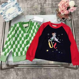 luxury kids cardigan baby Spring sweater Size 100-150 CM 2pcs Spacecraft patterned printed long sleeved T-shirt and V-neck knit Aug30