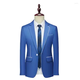 Men's Suits HOO 2024 Fall Leisure Blazer For Men Slim Fit Business Handsome Trim Colour Matching Bleizer
