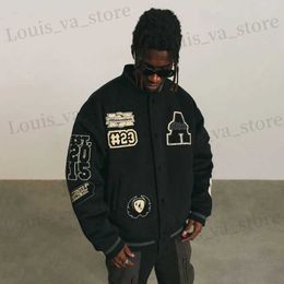 Men's Jackets Men's baseball uniform Y2K retro heavy hip-hop embroidery jacket autumn and winter V-neck loose fashion couple casual jacket T231016