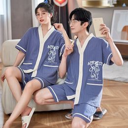 Men's Sleepwear Japan Kimono Nightwear For Couples Summer Cotton Men Pyjamas Set Short Sleeping Tops Pant Women Home Clothes Loungewear Hombre 231016