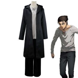 Attack on Titan Eren Jaeger Cosplay Costume Anime Wig Black Hooded Trench T-shirt Pants Suit Shingeki No Kyojin Outfits