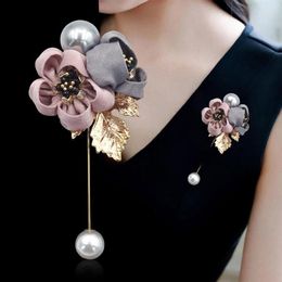Pins Brooches Ladies Cloth Art Pearl Fabric Flower Brooch Pin Cardigan Shirt Shawl Professional Coat Badge Jewellery Women Accessor2698