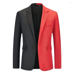 Men's Suits Men Stylish Red Black Patchwork Blazer Suit Jacket Brand Notched Lapel One Button Dinner Party Casual Tops