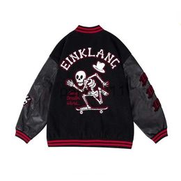 Men's Jackets American High Street Vintage Patch Work Personalized Skull Fashion Jacket Women's Knitted Baseball Jacket Embroidery American Niche x1016