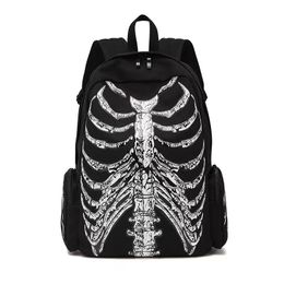 School Bags OPDOS Canvas Backpack Halloween Multifunctional School Bags Unisex Skull Skeleton Printed Backpack Gothic Designer Travel Bag 231016