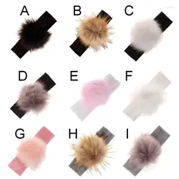 Hair Accessories Raccoon Faux Fur Pompoms Baby Headband Cotton Children Girls Elastic Bands X90C