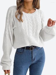 Women's Sweaters Benuynffy Womens Pullover 2023 Fall Winter Round Neck Drop Long Sleeve Loose Casual Cable Knit White Blue Jumper Tops