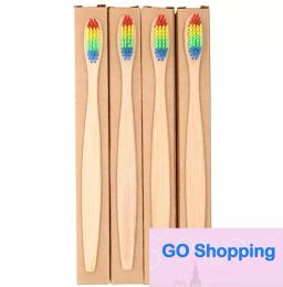Top Colorful Head Bamboo Toothbrush Wholesale Environment Wooden Rainbow Bamboo Toothbrush Oral Care Soft Bristle with box free ship