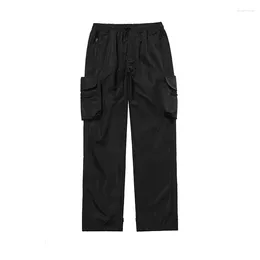 Men's Pants Autumn And Winter American Youth Representative Detachable Pockets Vintage Drawstring Work Suit Straight Leg Black