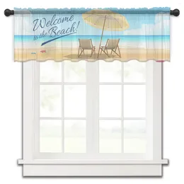 Curtain Summer Beach Blue Sky Deck Chair Bedroom Voile Short Window Chiffon Curtains For Kitchen Home Decor Small Tulle Drapes