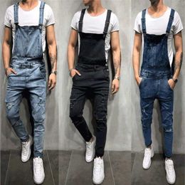 Fashion Mens Ripped Jeans Rompers Casual with belt Jumpsuits Hole Denim Bib Overalls Bike Jean289s