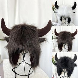 Berets Imitation Hair Cow Horn Ear Protection Hat Wool Winter Personalised Creative Warm Thick Fluffy Animal Cap