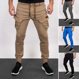 Men's Pants Men Casual Joggers Spring Autumn Cargo Solid Multi Pockets Drawstring High Waist Ankle Tied Trousers Streetwear