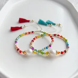 Charm Bracelets Bohemian Summer Colourful Tassel Crystal Beads Bracelet Freshwater Pearls Beaded Pulseras Jewellery For Women