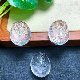 Decorative Figurines 23mm Hand Carved Natural Clear Quartz Crystal Healing Dragon Plate For Pendant Making
