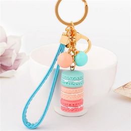 New Creative Macarons Cake Key Chain Hide Rope Pendant Fashion Keychains Car Keyrings Accessories Women Bag Charm Trinket Christma290A