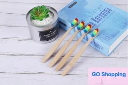 Quality Colorful Head Bamboo Toothbrush Wholesale Environment Wooden Rainbow Bamboo Toothbrush Oral Care Soft Bristle with box free ship