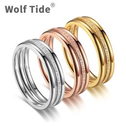 Wolf Tide Vintage Three Rows Titanium Stainless Steel Ring Band For Women New Fashion Rose Gold Personalized Finger Rings Jewelry Accessories Anillos Wholesale