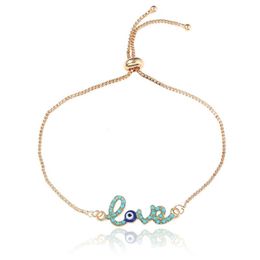 Charm Bracelets Simple Love Design Turkish Gold Chain Bracelet Crstal Blue Eye For Women Girls Dubai275b