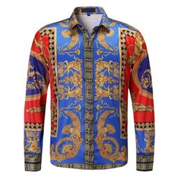 Men's Casual Shirts 2021 Floral Flower Print Mens Slim Fit Baroque Party Prom Formal For Men257P