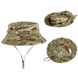 Berets Summer Camouflage Fishing Bucket Hats Sun Protection Wide Brim Tactical Military Hiking Fisherman Panama Boonie Cap Men Headgear