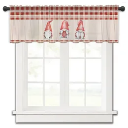 Curtain Christmas Gnome Dwarf Plaid Short Sheer Window Tulle Curtains For Kitchen Bedroom Home Decor Small Voile Drapes