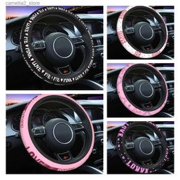 Steering Wheel Covers Love Pink Tile Pattern Black Steering Wheel Covers Car Decoration Accessories Car Steering Wheel Cover Anti Slip Cars Truck Q231016