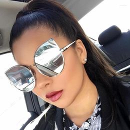 Sunglasses Mirror Coating Brand Designer Big Men Or Women Fashion Eyewear Vintage Cat Eye Shades Female Cateye