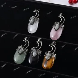 Pendant Necklaces Reiki Natural Semi-precious Stones Moon Water Drop Charm Necklace For Women Healing Rock Quartz Choker Femme Jewellery