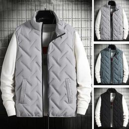 Men's Vests 2023 Winter Warm Men Jacket Sleeveless Zipper Vest Solid Colour Casual Coats Cotton-Padded Thickened Stand Collar Waistcoat