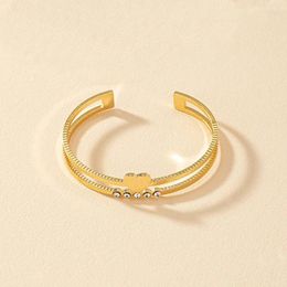 Bangle Bracelet Heart Shaped Women Trendy Hollow Jewelry Gold Color Geometric Exquisite Fashion Party Gifts Accessories RG0015