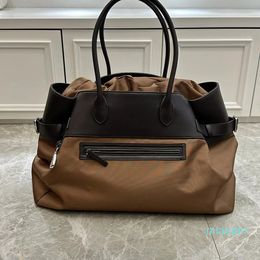 2023-Large Tote Bag Maillard Style Women Shopping Drawstring Shoulder Handbag Canvas Bag Purse Top Quality Calfskin Capacity External Zipper Pocket