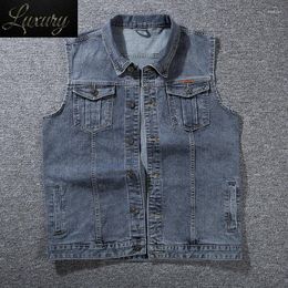 Men's Vests 5 Colour Vintage Denim Washed Grey Jeans Sleeveless Cowboy Jackets Casual Vest Man Waistcoat Plus Size 8XL 7XL 6XL