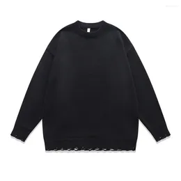 Men's Sweaters Solid Ripped Women Men Sweater Knitted Vintage 2023 Harajuku Fashion Oversized Hip Hop Streetwear Casual Tops Pullovers