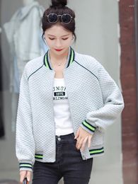 Women's Jackets Korean Baseball Jacket For Women Casual Grey Bomber Vintage Loose Cardigan Zipper Outerwear Female Autumn