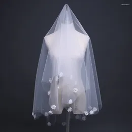 Bridal Veils 1T Short Wedding Veil 3D Flowers Tulle Pearls Bride Accessories