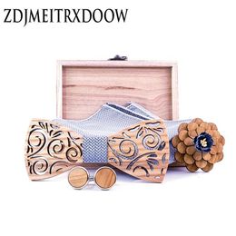 New White Wedding Bowtie Noeud Papillon Wooden Bow tie Pajaritas Cravat Bowties Female Male Brooch Cufflinks Tie set 201027229G