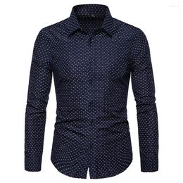 Men's Casual Shirts Men Business Shirt Dot Print Slim Fit Formal Turn-down Collar Single-breasted Match Suit Buttons Trip Spring Tops