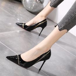 Dress Shoes Pointed Toe For Women 2023 High Heels Womens Shallow Woman Pumps Thin Heel Ladies Shoe Solid Colour Zip Slip-on Tacones