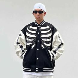 Men's Jackets American men's baseball jacket street clothing hip-hop skeleton patch school team jacket Harajuku Gothic patch punk men's clothing x1016