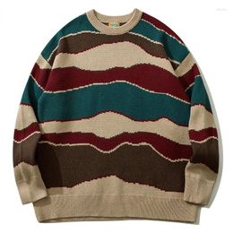 Men's Sweaters Autumn Mens Knitted Jumper Hip Hop Striped Colour Block Knitwear Streetwear Harajuku Fashion Casual Pullovers Clothing