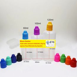 60ml 100ml 120ml Electronics ecig liquid bottles plastic dropper translucent pe empty e juice bottle Colourful child proof caps long 12 LL