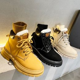 2023 Autumn and Winter Women's Fashion, High Quality, Elegant Lace up Nubuck Leather Short Boots